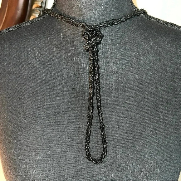 Women’s Vintage Black Beaded Macrame Satin Evening Shoulder Bag Beaded - Picture 5 of 15